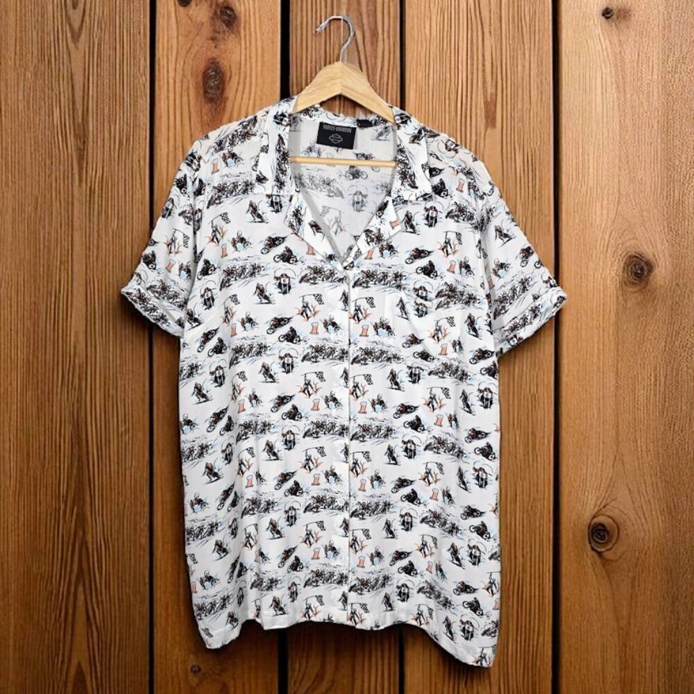 NWT Women's Harley Davidson Twisty Aloha Print Button Up Shirt 2X